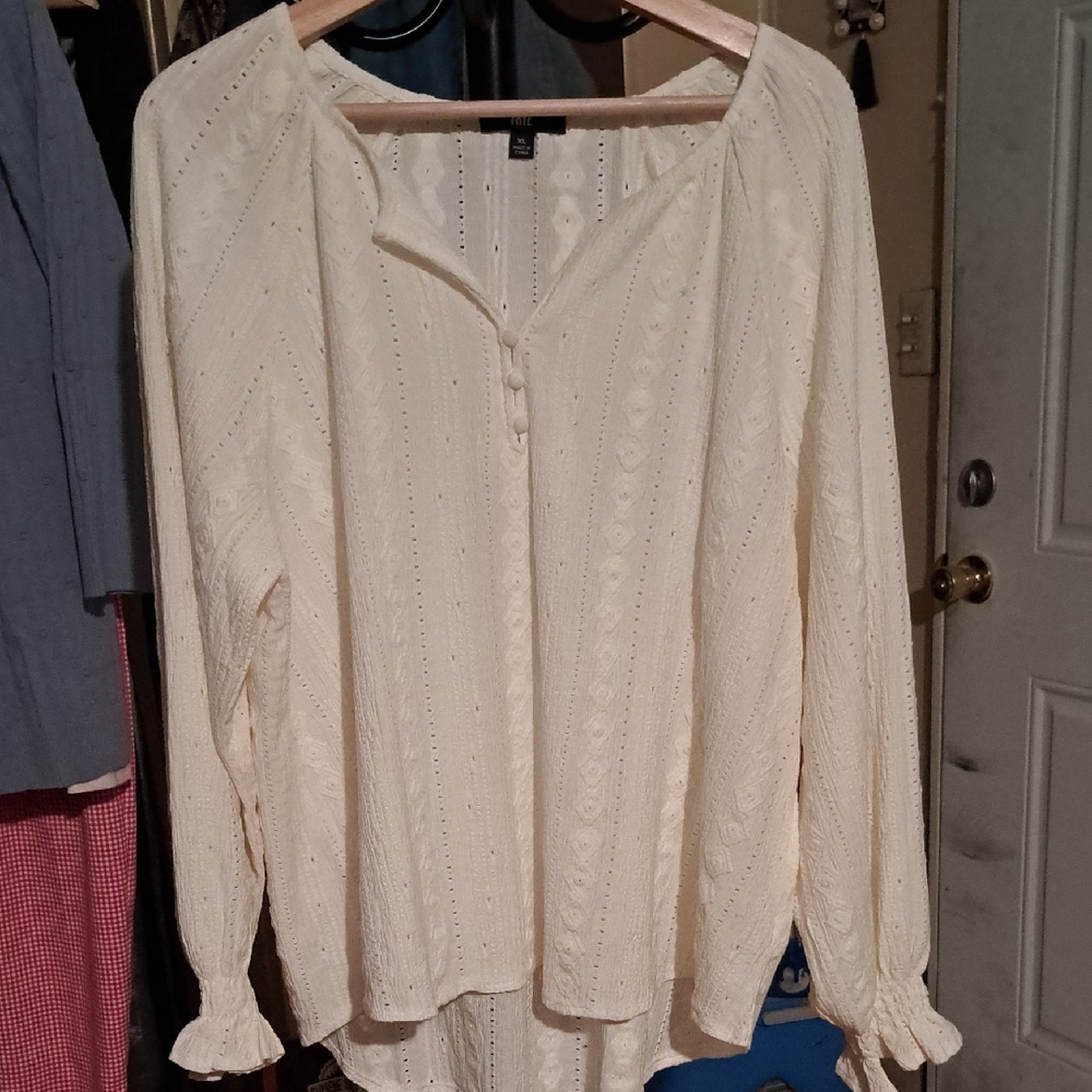 Frye Cream Long Sleeve Puff Blouse with Ruffles